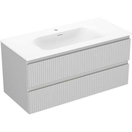 Mexen Rivel dulap baie 100 cm cu chiuvetă Vela, 2 sertare, riflat, gri mat/alb mat - 91A20-10047-2-BFF62-W23M01