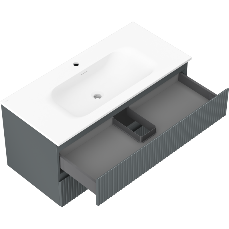 Mexen Rivel dulap de baie 100 cm cu lavoar Vela, 2 sertare, cu caneluri, grafit mat/alb mat - 91A20-10047-2-BFF66-W23M0
