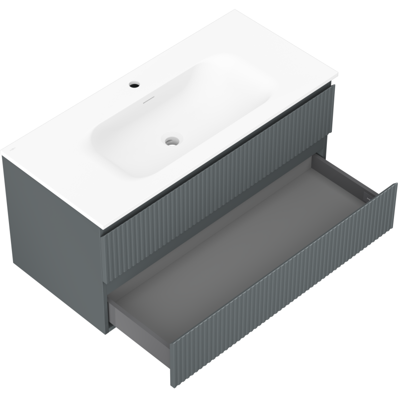 Mexen Rivel fürdőszobai szekrény 100 cm mosdóval Vela, 2 fiók, bordázott, grafit matt/fehér matt -