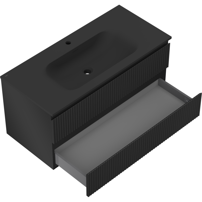Mexen Rivel dulap baie 100 cm cu lavoar Vela, 2 sertare, șanfrenat, negru mat - 91A20-10047-2-BFF71-W23M71