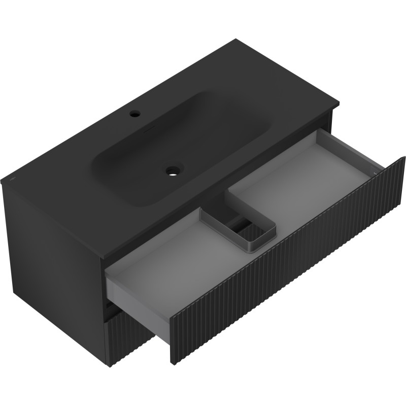 Mexen Rivel dulap baie 100 cm cu lavoar Vela, 2 sertare, canelat, negru mat - 91A20-10047-2-BFF71-W23M71