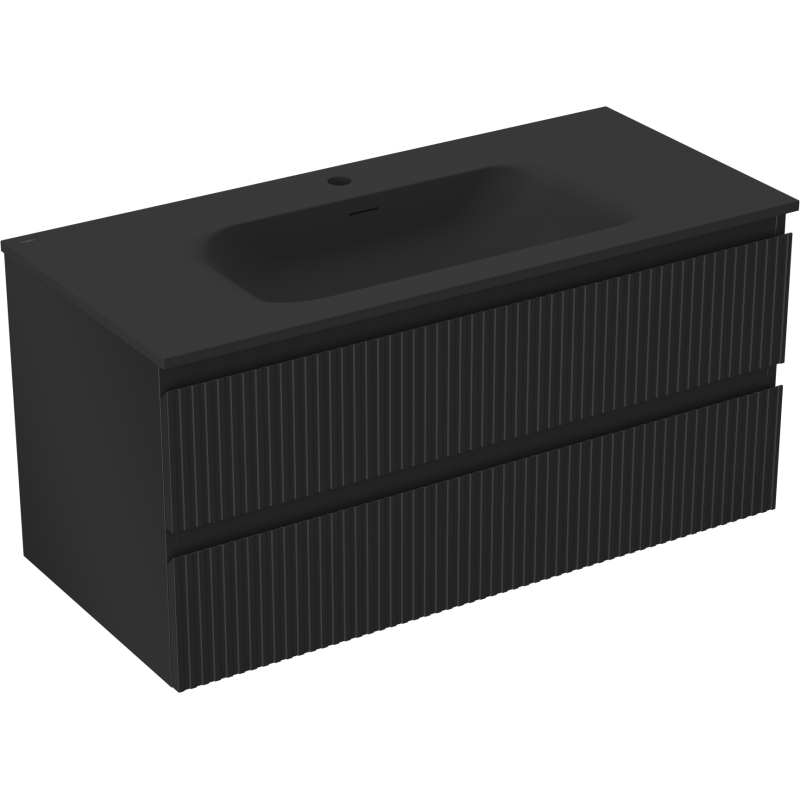 Mexen Rivel dulap baie 100 cm cu lavoar Vela, 2 sertare, șanfrenat, negru mat - 91A20-10047-2-BFF71-W23M71