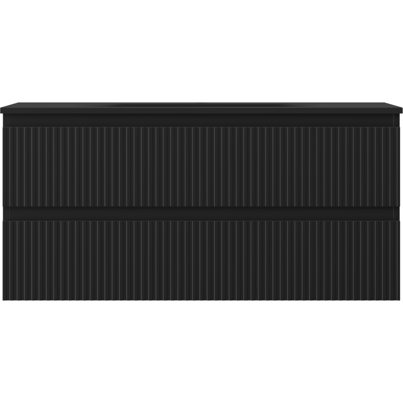 Mexen Rivel fürdőszobai szekrény 100 cm-es Vela mosdókagylóval, 2 fiókkal, bordázott, fekete matt - 91A20-10047-2-BFF71-W23M71