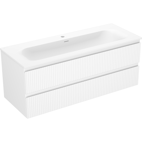 Bibliotecă de baie Mexen Rivel 120 cm cu lavoar Vela, 2 sertare, cu caneluri, alb mat - 91A20-12047-2-BFF01-W23M01