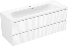 Bibliotecă de baie Mexen Rivel 120 cm cu lavoar Vela, 2 sertare, cu caneluri, alb mat - 91A20-12047-2-BFF01-W23M01