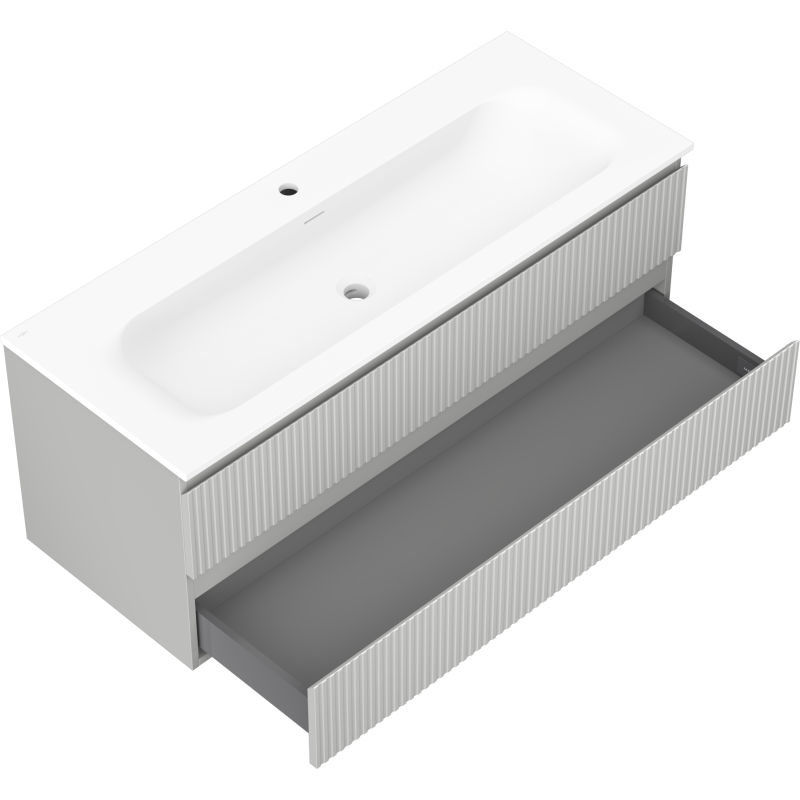 Mexen Rivel dulap lavoar baie 120 cm cu chiuvetă Vela, 2 sertare, cu nervuri, gri mat/alb mat - 91A20-12047-2-BFF62-W23M0