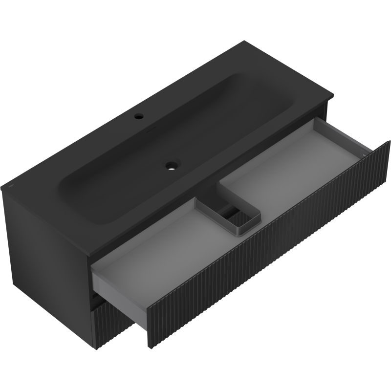 Mexen Rivel dulap baie 120 cm cu lavoar Vela, 2 sertare, canelat, negru mat - 91A20-12047-2-BFF71-W23M71