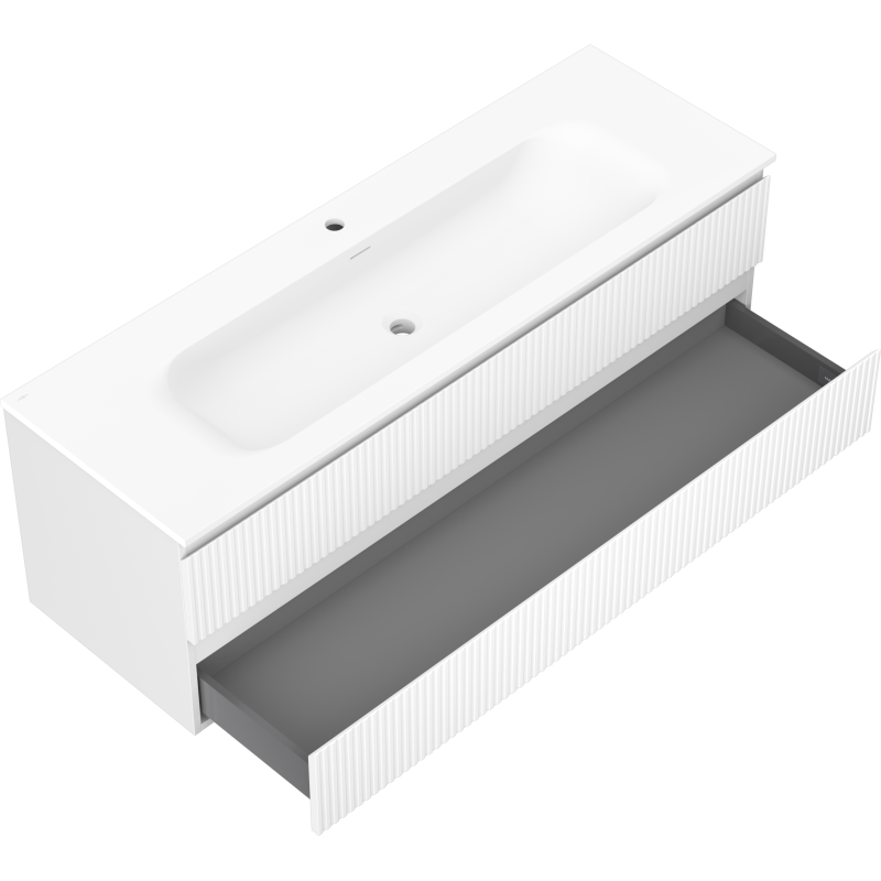 Mexen Rivel dulap baie 140 cm cu lavoar Vela, 2 sertare, canelat, alb mat - 91A20-14047-2-BFF01-W23M01