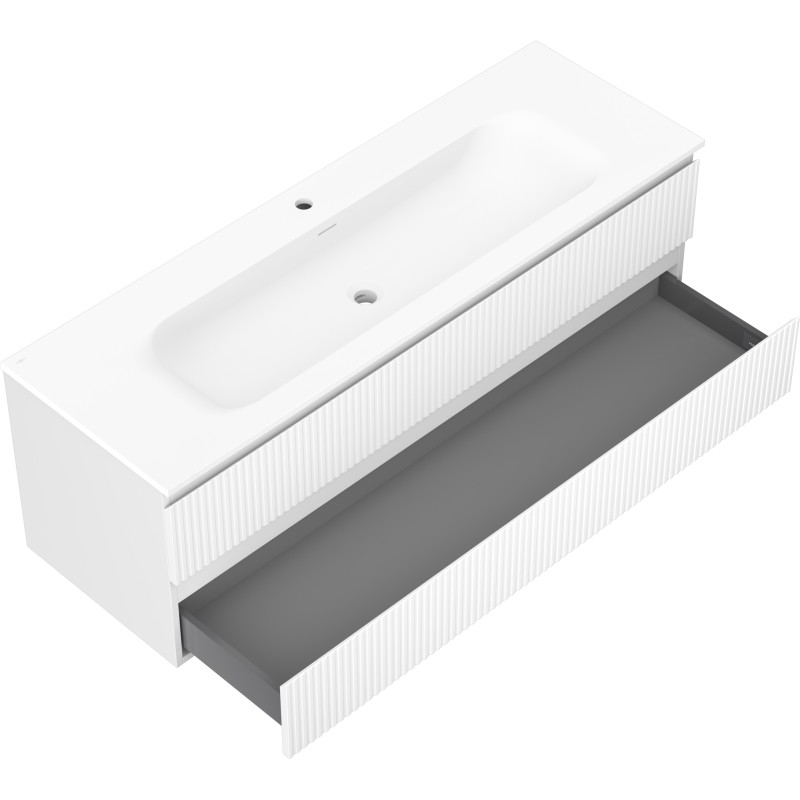 Mexen Rivel dulap de baie 140 cm cu lavoar Vela, 2 sertare, canelurat, alb mat - 91A20-14047-2-BFF01-W23M01