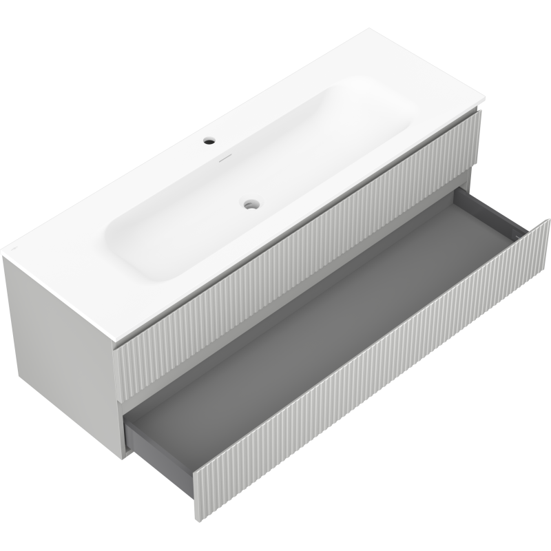 Mexen Rivel dulap de baie 140 cm cu chiuvetă Vela, 2 sertare, striat, gri mat/alb mat - 91A20-14047-2-BFF62-W23M0