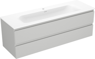 Mexen Rivel fürdőszobai szekrény 140 cm-es Vela mosdóval, 2 fiókos, bordázott, szürke matt/fehér matt -