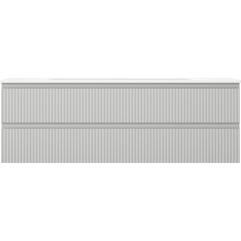 Mexen Rivel fürdőszobai szekrény 140 cm-es Vela mosdóval, 2 fiókos, bordázott, szürke matt/fehér matt -