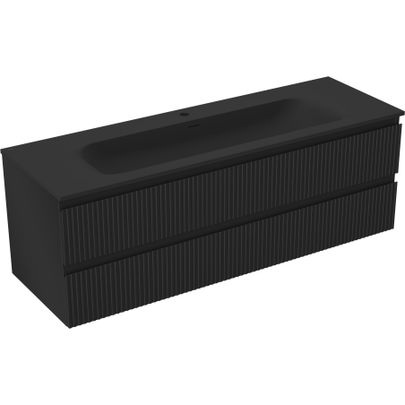 Mexen Rivel 140 cm-es fürdőszobaszekrény Vela mosdóval, 2 fiók, bordázott, fekete matt - 91A20-14047-2-BFF71-W23M71