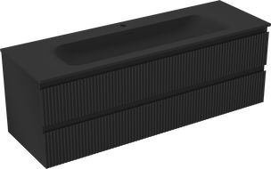 Mexen Rivel 140 cm-es fürdőszobaszekrény Vela mosdóval, 2 fiók, bordázott, fekete matt - 91A20-14047-2-BFF71-W23M71