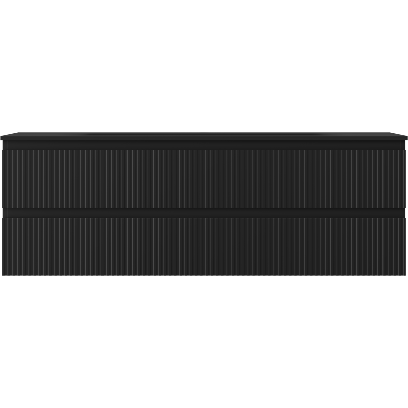 Mexen Rivel 140 cm-es fürdőszobaszekrény Vela mosdóval, 2 fiók, bordázott, fekete matt - 91A20-14047-2-BFF71-W23M71