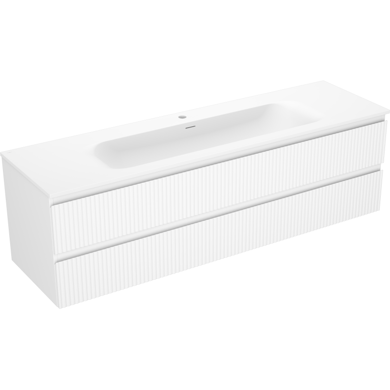 Mexen Rivel dulap baie 160 cm cu lavoar Vela, 2 sertare, canelat, alb mat - 91A20-16047-2-BFF01-W23M01