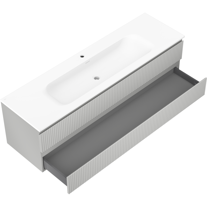 Mexen Rivel dulap de baie 160 cm cu lavoar Vela, 2 sertare, canelat, gri mat/alb mat - 91A20-16047-2-BFF62-W23M0