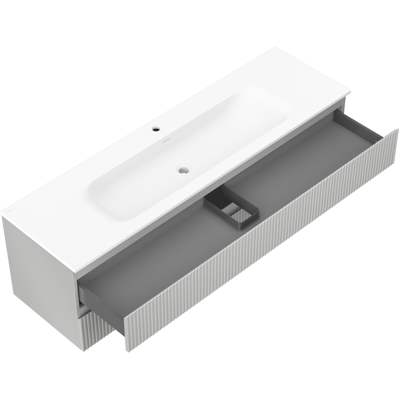 Mexen Rivel dulap de baie 160 cm cu lavoar Vela, 2 sertare, canelat, gri mat/alb mat - 91A20-16047-2-BFF62-W23M0