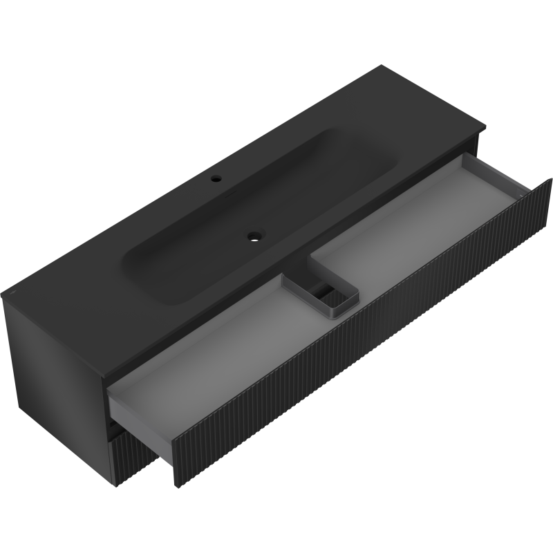 Mexen Rivel dulap baie 160 cm cu chiuvetă Vela, 2 sertare, riflat, negru mat - 91A20-16047-2-BFF71-W23M71