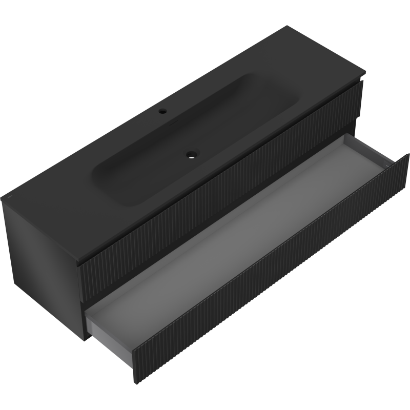 Mexen Rivel dulap baie 160 cm cu chiuvetă Vela, 2 sertare, riflat, negru mat - 91A20-16047-2-BFF71-W23M71