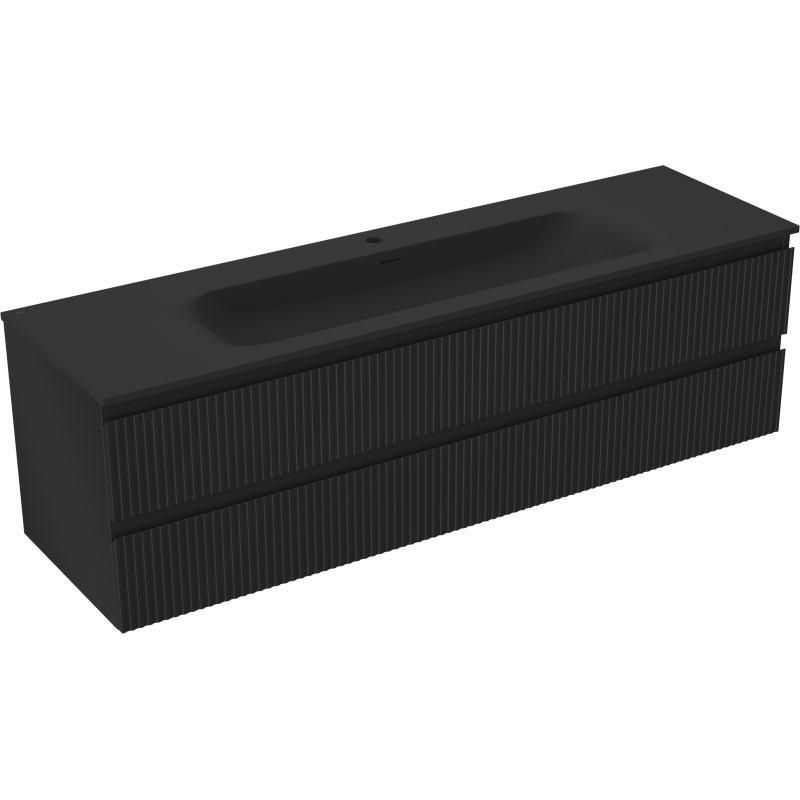 Mexen Rivel dulap baie 160 cm cu chiuvetă Vela, 2 sertare, riflat, negru mat - 91A20-16047-2-BFF71-W23M71