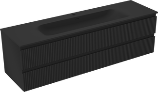 Mexen Rivel dulap baie 160 cm cu chiuvetă Vela, 2 sertare, riflat, negru mat - 91A20-16047-2-BFF71-W23M71