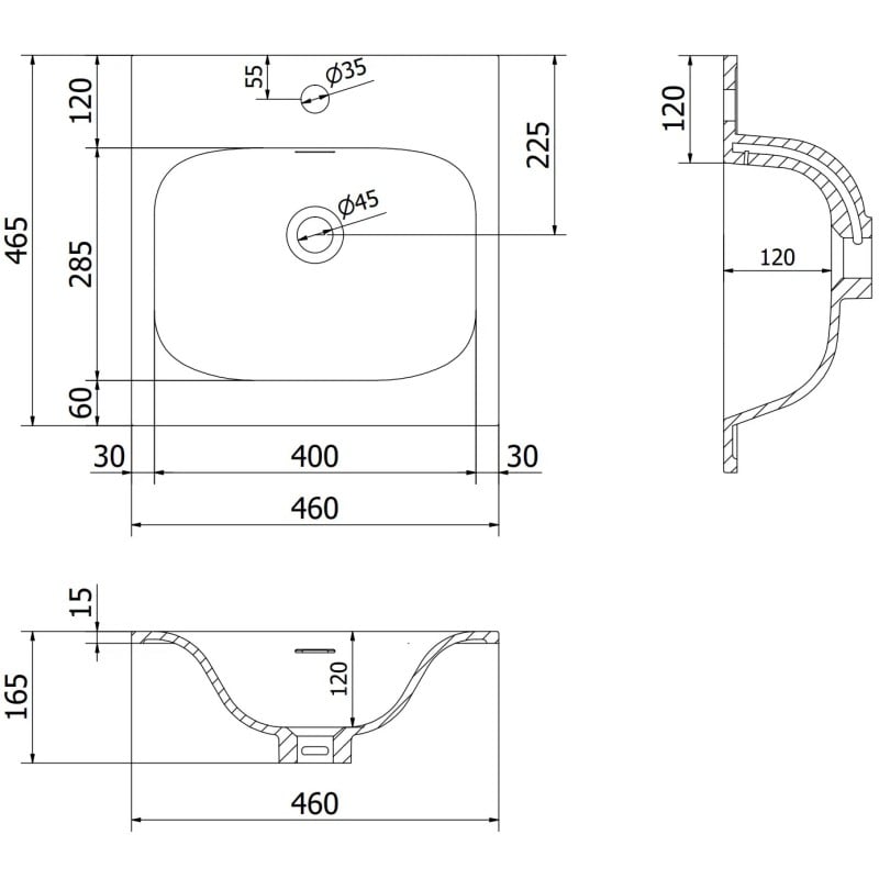 Mexen Orio dulap baie 45 cm cu lavoar Vela, 1 ușă, alb mat - 91A11-04547-1-BF01-W23M01