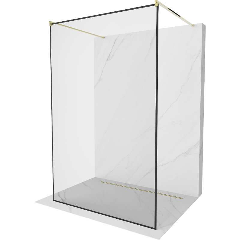 Mexen Kioto perete de duș de sine stătător 110 x 200 cm, ramă neagră 8 mm, auriu - 800-110-002-50-70