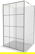 Mexen Kioto szabadon álló zuhanyfal 110 x 200 cm, fekete rács 8 mm, arany - 800-110-002-50-77