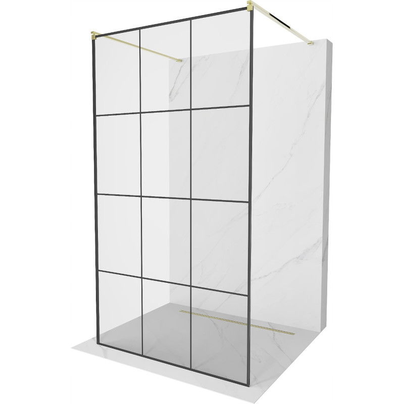 Mexen Kioto perete de duș de sine stătător 120 x 200 cm, transparent/Model negru 8 mm, Aurie - 800-120-002-50-77