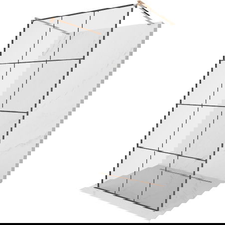 Mexen Kioto szabadon álló zuhanyfal 100 x 200 cm, fekete rács 8 mm, rózsaarany - 800-100-002-60-77