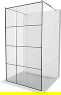 Mexen Kioto perete de duș independent 100 x 200 cm, grilaj negru 8 mm, aur roz - 800-100-002-60-77