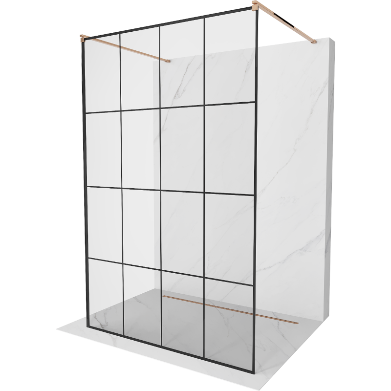 Mexen Kioto perete de duș independent 140 x 200 cm, cu grilaj negru 8 mm, aur roz - 800-140-002-60-77
