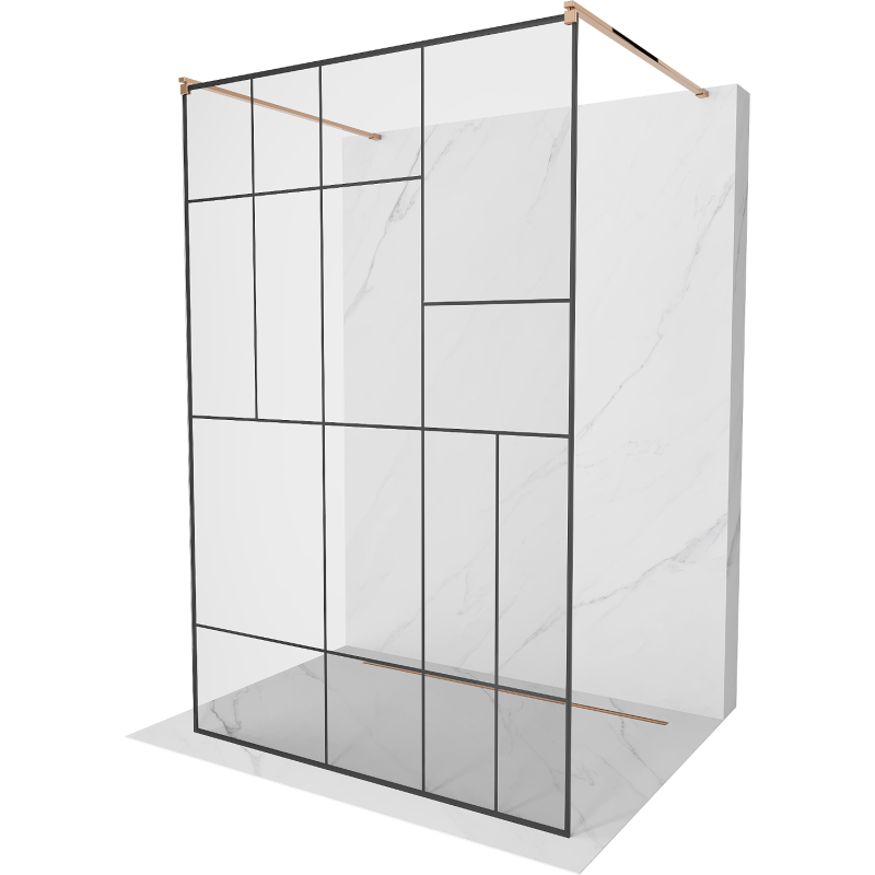 Mexen Kioto szabadon álló zuhanyfal 130 x 200 cm, fekete minta 8 mm, rózsaarany - 800-130-002-60-78