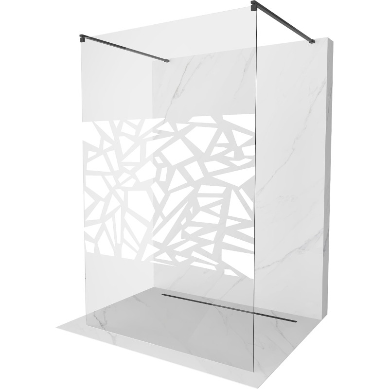 Mexen Kioto szabadon álló zuhanyfal 130 x 200 cm, fehér mintás 8 mm, fekete - 800-130-002-70-85