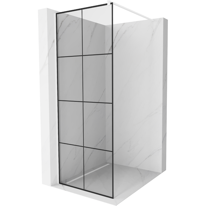 Mexen Kioto Walk-in zuhanyfal 90 x 200 cm, fekete rácsos 8 mm, fehér - 800-090-101-20-77