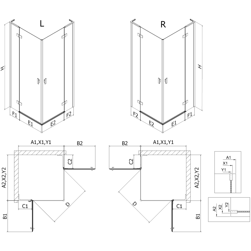 Mexen Mist-H L Duo cabină de duș cu ușă batantă stânga 120 x 115 cm, transparent, auriu periat - 8A5L-120L-115P-55-00