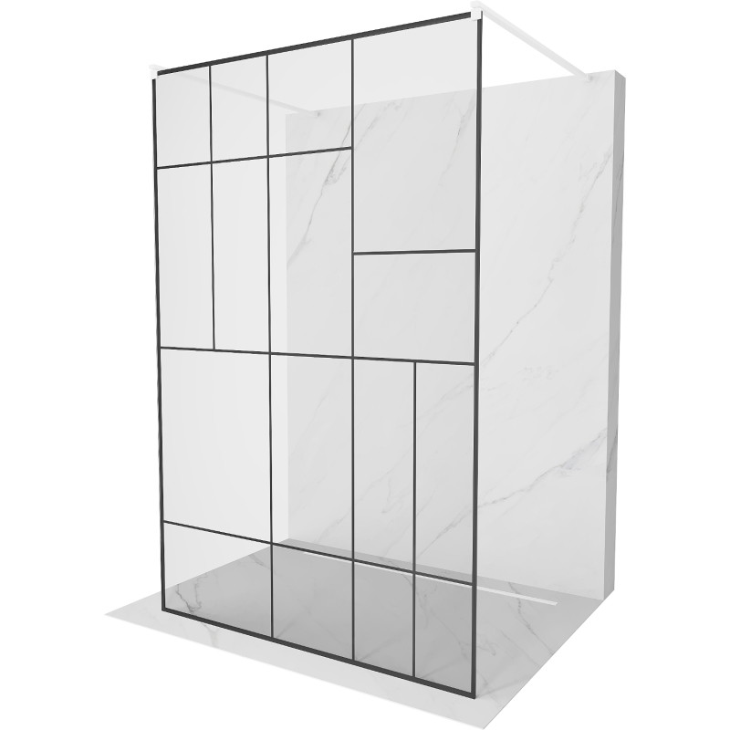 Mexen Kioto Szabadon álló zuhanyfal 100 x 200 cm, fekete mintás 8 mm, fehér - 800-100-002-20-78