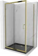 Mexen Apia cabina de duș glisantă 130 x 90 cm, transparentă, aurie + cadă Flat, neagră - 840-130-090-50-00-4070G