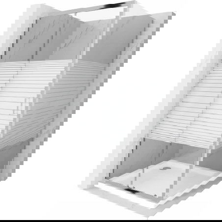 Mexen Apia cabina de duș cu uși glisante 90 x 90 cm, dungi albe, crom + cădiță Flat - 840-090-090-01-20-4010