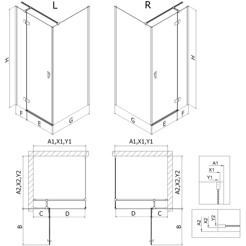 Mexen Mist-H T cabină de duș cu ușă batantă stânga 95 x 120 cm, transparent, negru - 8A5T-095-120-70-00-L