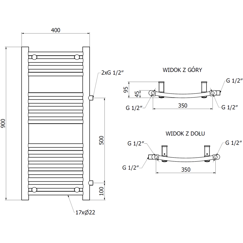 Mexen Ares radiator lateral pentru baie 900 x 400 mm, 312 W, alb - W102-0900-400-00-20-S