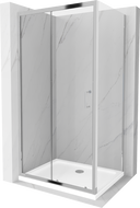 Mexen Apia cabina de duș glisantă 140 x 80 cm, transparentă, crom + cădiță Flat - 840-140-080-01-00-4010
