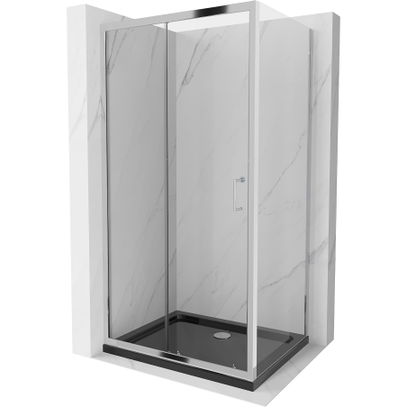 Mexen Apia 90 x 70 cm tolóajtós zuhanykabin, átlátszó, króm + Flat zuhanytálca, fekete - 840-090-070-01-00-4070