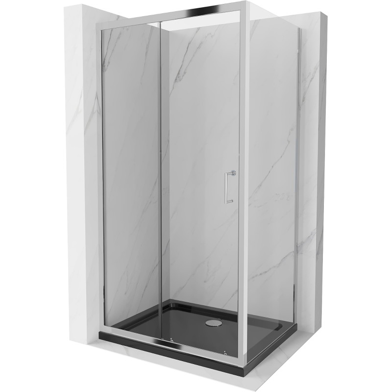 Mexen Apia 90 x 80 cm-es toló zuhanykabin, átlátszó, króm + Flat zuhanytálca, fekete - 840-090-080-01-00-4070
