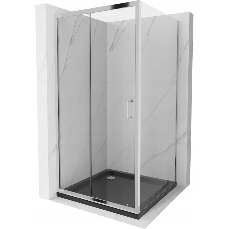 Mexen Apia 90 x 90 cm-es tolóajtós zuhanykabin, átlátszó, króm + Flat zuhanytálca, fekete - 840-090-090-01-00-4070