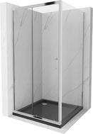 Mexen Apia 90 x 90 cm-es tolóajtós zuhanykabin, átlátszó, króm + Flat zuhanytálca, fekete - 840-090-090-01-00-4070
