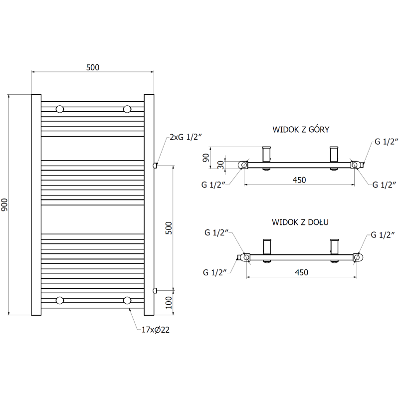 Mexen Mars radiator baie lateral 900 x 500 mm, 370 W, negru - W110-0900-500-00-70-S