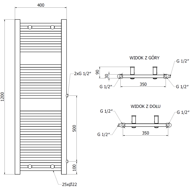 Mexen Mars radiator lateral pentru baie 1200 x 400 mm, 439 W, negru - W110-1200-400-00-70-S