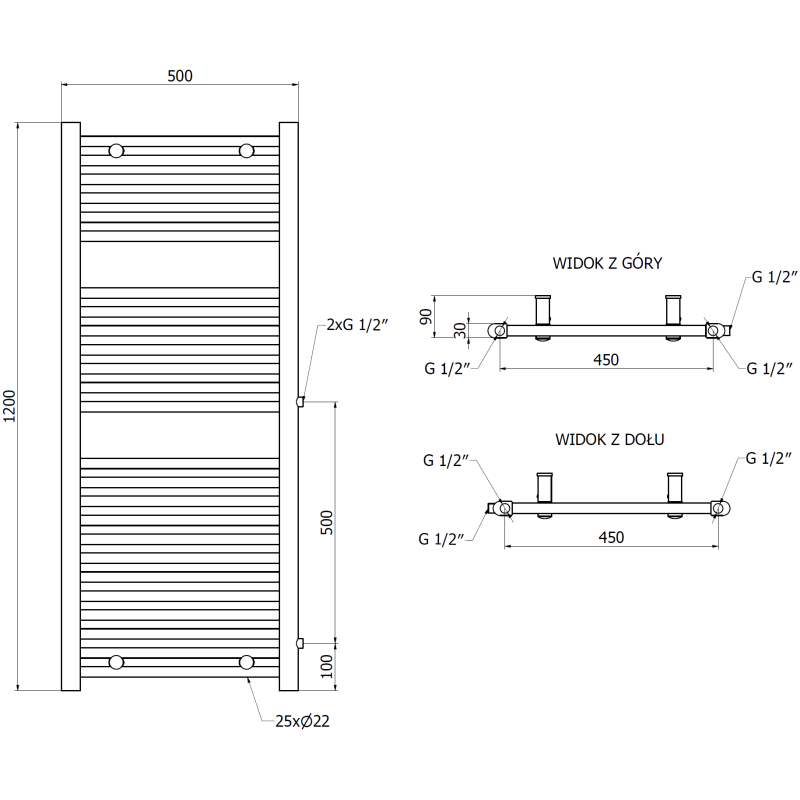 Mexen Mars calorifer lateral baie 1200 x 500 mm, 528 W, alb - W110-1200-500-00-20-S